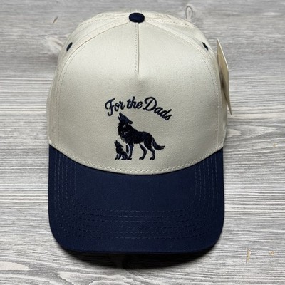 For the Dads Howling Wolf & Pup Hat Cap Snapback Men's Adjustable Cream Navy