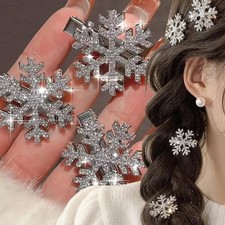 Snowflake Hair Clips Sparkly Rhinestone Hair Barrettes 3 Styles Cute Autumn W...