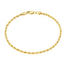 10k Yellow Gold 2mm Diamond Cut Rope Chain Italian Bracelet Lobster Clasp 8"