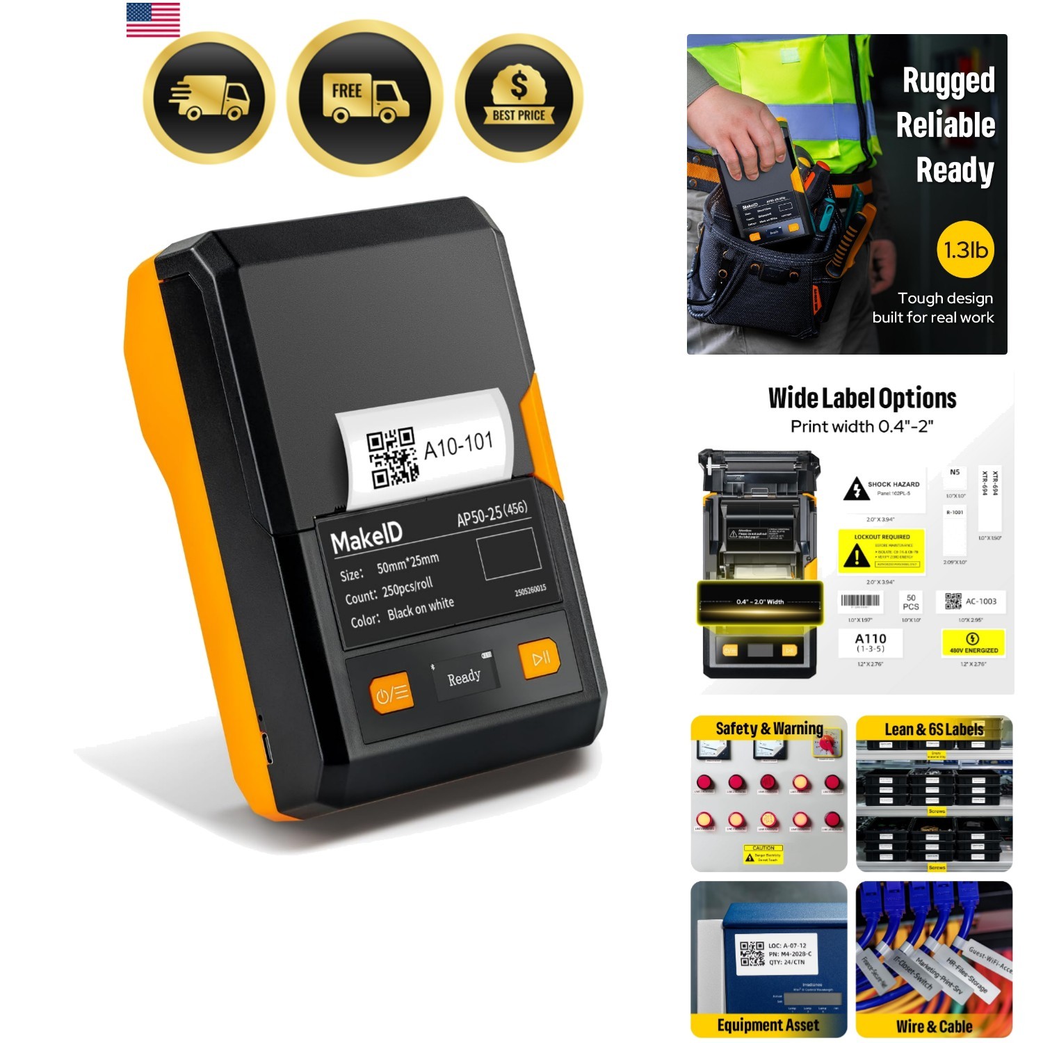 Label Maker Portable Bluetooth 2 Inch Printer for Job Sites Waterproof Durable-image