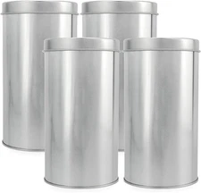 Double Seal Tea Canisters 4pk, Large Round Metal Containers w/ Interior Seal Lid