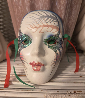 Vintage Venetian-Style Hand-painted Ceramic Mask