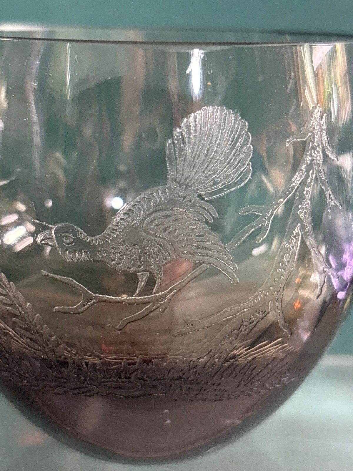 VINTAGE MOSER - ETCHED BIRDS BOHEMIAN CZECH CRYSTAL BAR GLASS