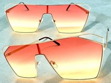 Oversized Modern Retro Shield Party Raver SUN GLASSES Large Gold Frame Pink Lens