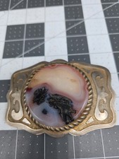 Vintage Cowboy Belt Buckle Granite Agate Gemstone Inlay