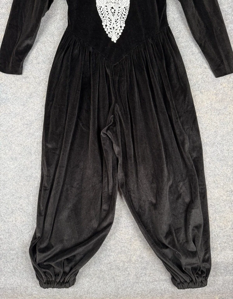 Винтажное женское платье-комбинезон Sprouts от Vicky Vaughn 5/6 велюр 70-е 80-е США кружевное - Изображение 3 из 4