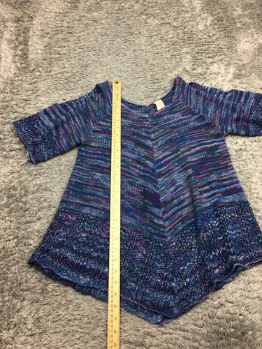 Faded Glory Acrylic Top Women Size Medium Blue Purple Short Sleeve Open Shoulder - Picture 8 of 12