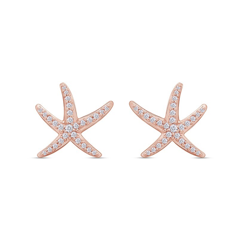 1/2ct Natural Round Diamond Starfish Stud Earrings 10K Solid Rose Gold