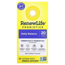 Renew Life Daily Balance 20 Billion 2-in-1 Prebiotics & Probiotics, 60 Count