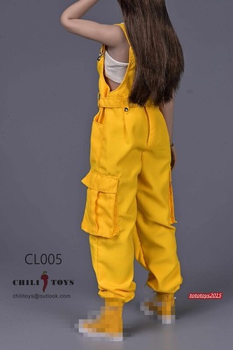 1/6 White Sling Vest Yellow Overalls Pants Clothes Fit 12'' PH TBL Female Body - Picture 7 of 8