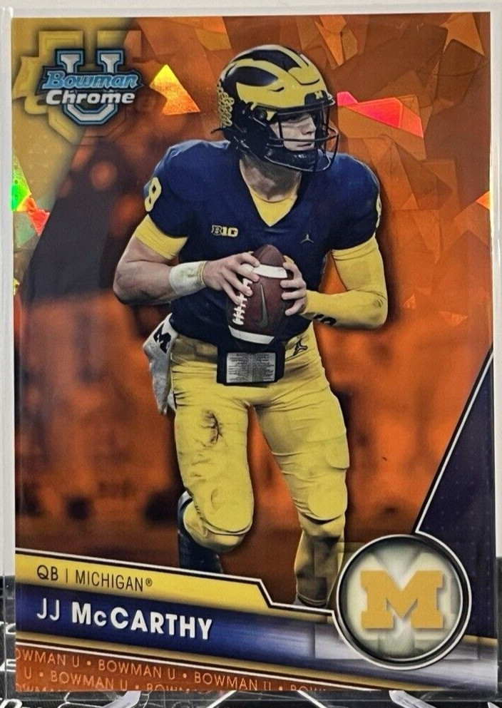 2023 Bowman Chrome University Sapphire JJ McCarthy #124 Orange 14/25