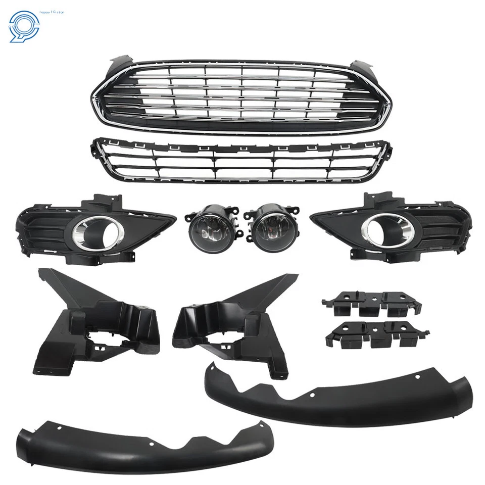 For 2013-2016 Ford Fusion Front Bumper Grill w/ Fog Light Covers - Изображение 3 из 4