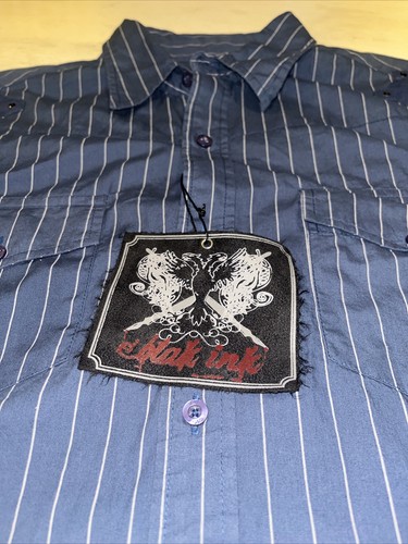 Mens Blak Ink Button Up Long Sleeve Blue Gray Stripe Shirt Cotton Size L - Picture 5 of 20