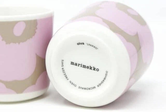 Marimekko Unikko Taza Latte Rosa x Beige Juego de 2 Porcelana Sin Mango JAPÓN NUEVO Foto 4 de 4