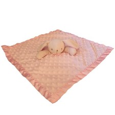 Pink Bunny Lovey Minky Dot Plush Satin Edge  Back Security Blanket 16" VGUC
