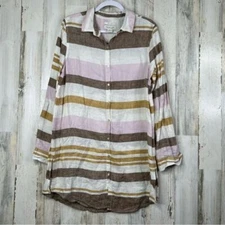 Rachel Zoe Womens Dress Shirt L Large Multi Stripes Button Front Retro Lagenlook