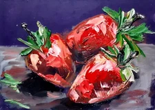 Strawberry Painting Original Fruit Wall Art Food Oil Impasto Artwork Kitchen