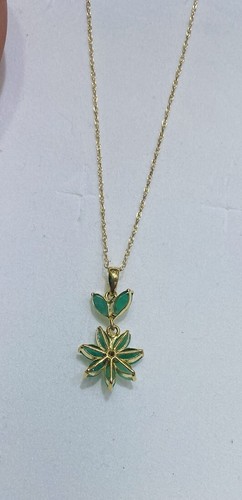 14k Solid Yellow Gold Link Chain Necklace & Flower Pendant W/Emerald 1.95GM16/20 - Picture 6 of 10