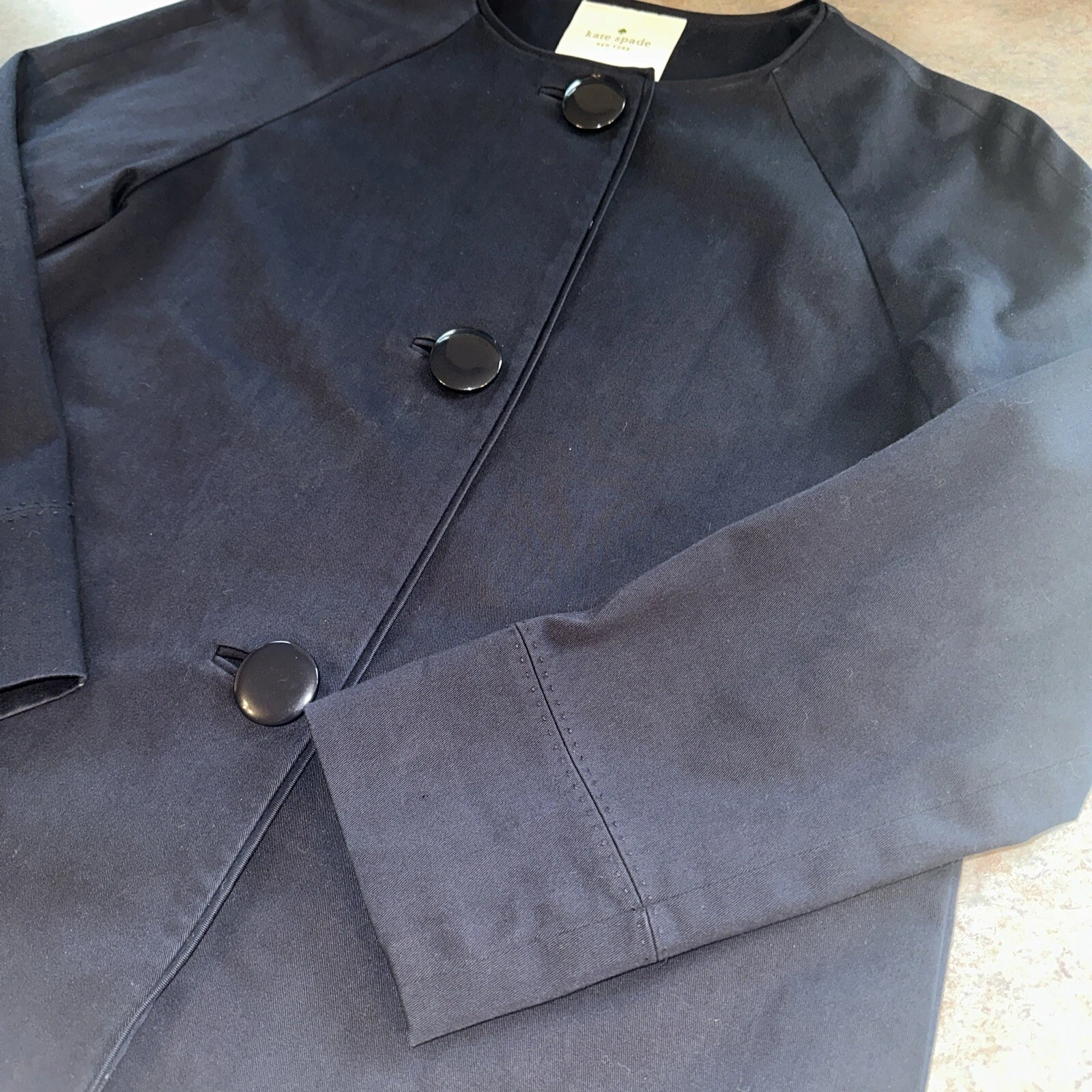 Cappotto Kate Spade Colorblock Richie taglia Med blu avorio misto cotone giacca trench