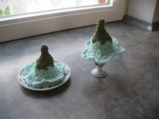 2 Eierwärmer "Glöckchen", Handarbeit, türkis und grün, Baumwolle