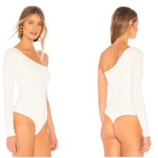 NWT Privacy Please "Emily" Ribbed One Shoulder Long Sleeve Bodysuit in Ivory XXS