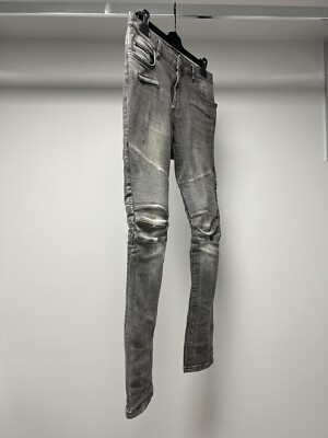 PHILIPP PLEIN FW15 MENS PLATINIUM GREY BIKER JEANS, SIZE 32, MADE