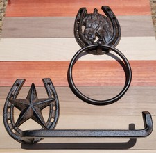 Rustic Country Western Towel Holder Hanger Ring Toilet Paper Holder Bar Bath Set