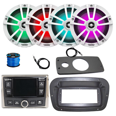 Infinity Radio, 4x 6.5'' 225W LED White Speakers w/ANT,Wire,Adapter, Spa Bezel