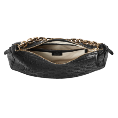 GUCCI GG Emblem Large $2890 Black Leather Shoulder Bag New