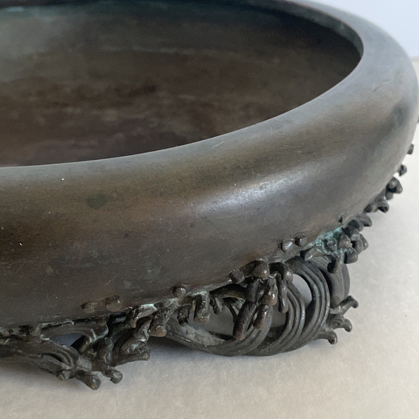 Antique Nogawa Meiji Period Japanese Mixed Metal Bronze Art Bowl