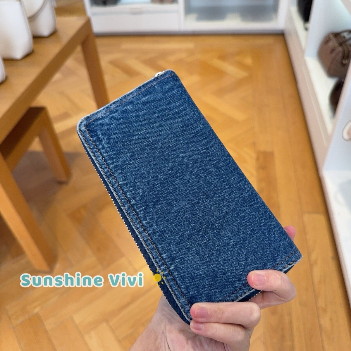 NWT Coach Long Zip Around Wallet In Denim CAO79 Silver