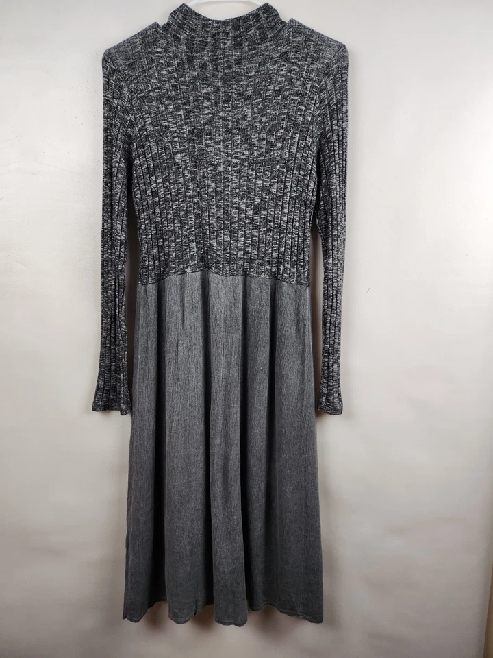 Flamingo Urban Womens Sweater Dress Medium Gray Mock Neck Long Sleeve BOHO Midi - Imagem 4 de 4