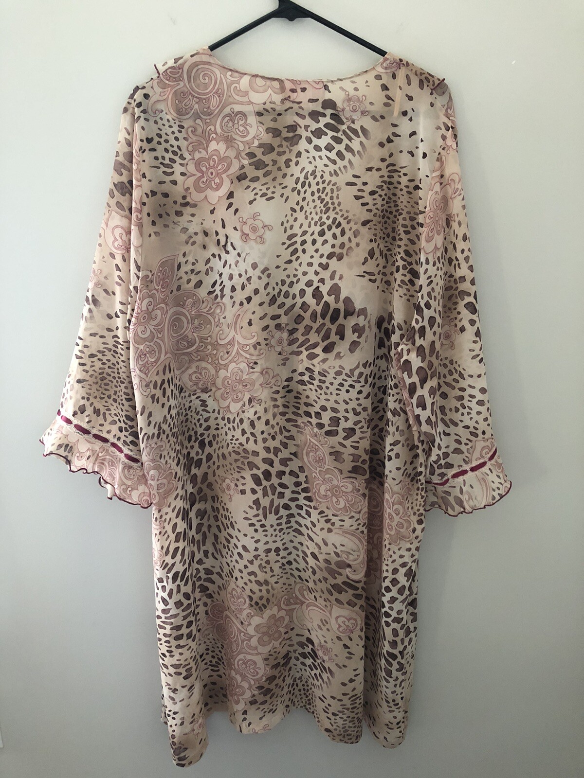 Serenada Robe Plus Size 1X 18/20W Beige Pink Animal Print Sheer Midi
