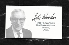SIGNED AUTO JOHN WOODEN BUSINESS CARD 