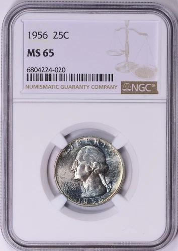 1956 Washington Quarter NGC MS65 Blue Toned