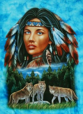 T-Shirt türkis Indianerin Wölfe Gr.S M L XL Wolf Native Indianer Häuptling Wölfe