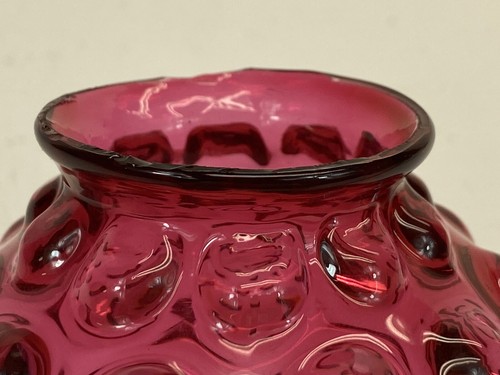 Vintage Cranberry Glass Lamp Shade Thumbprint Pattern Ruffled 5 Inches Pink - Picture 13 of 20