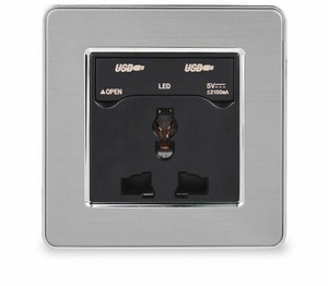 Wall Socket Dual USB Charger Port For Mobile Adapter PC Stainless Steel Panel Wall Socket Dual USB Charger Port For Mobile Adapter PC Stainless Steel Panel