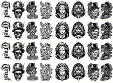 Gothic Steampunk 32 pcs 1.15 Inch Black Fused Glass Decals