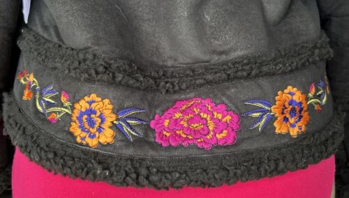 Vintage Obermeyer warme Damenjacke mit Blumenstickerei Kunstleder schwarz Größe S - Bild 5 von 10