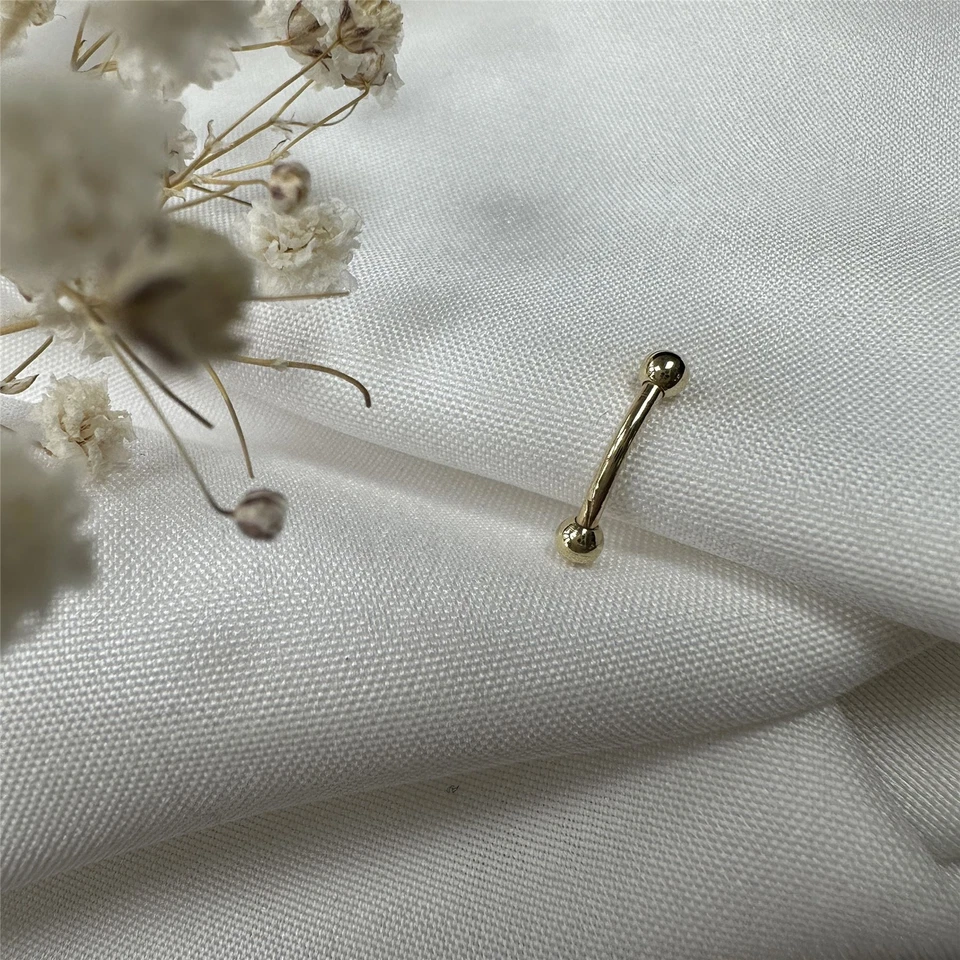 Labret de cejas de oro amarillo de 9 quilates / 17Ga / Labrets / Barbell / Barbell / Cejas Foto 4 de 4