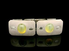 Gold GIA 5.50ctw Cat's Eye Chrysoberyl & Diamond Matte Rectangular Cufflinks