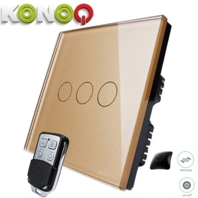 KONOQ Glas Touch LED Lichtschalter: GOLD WIFI über BROADLINK ON/OFF 3GANG/2WAY