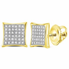 10k Yellow Gold Womens Round Diamond Square Cluster Earrings 1/4 Cttw