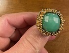 Signed Ring with Chrysoprase Stone in 14K Gold Plate size 6/6.5 May Birthstone — photo 2
