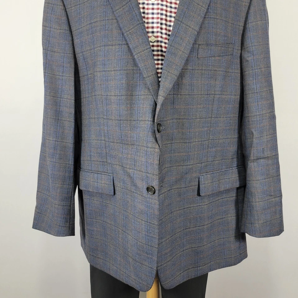 Blazer Abrigo Deportivo Pronto Uomo Platino Para Hombre Dos Botones Azul Marino Lana a Cuadros 52L Foto 3 de 4