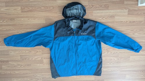 COLUMBIA Blue Hoodie Windbreaker Full Zip Men's XXL (27" pit-pit, 37" sleeve)
