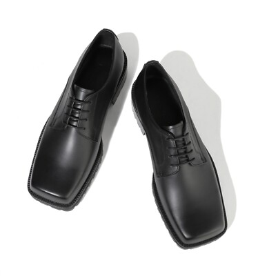 Firenze Atelier Men's Matte Black Leather Square Toe Derby Shoes