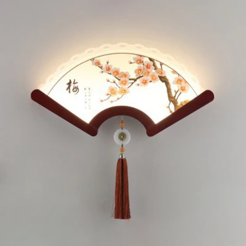 Chinese Fan-shaped Wood Wall Lamp LED Porch Room Decorative Retro Wall Light - Bild 24 von 35