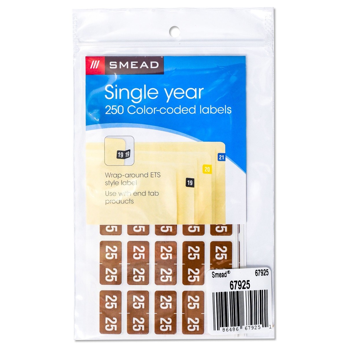 Smead 67925 Year 2025 ETS End Tab Folder Labels, Brown, 1/2 x 1